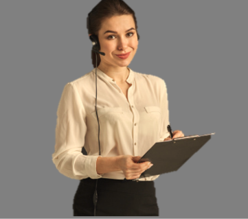girl standing with pad and pen writing information